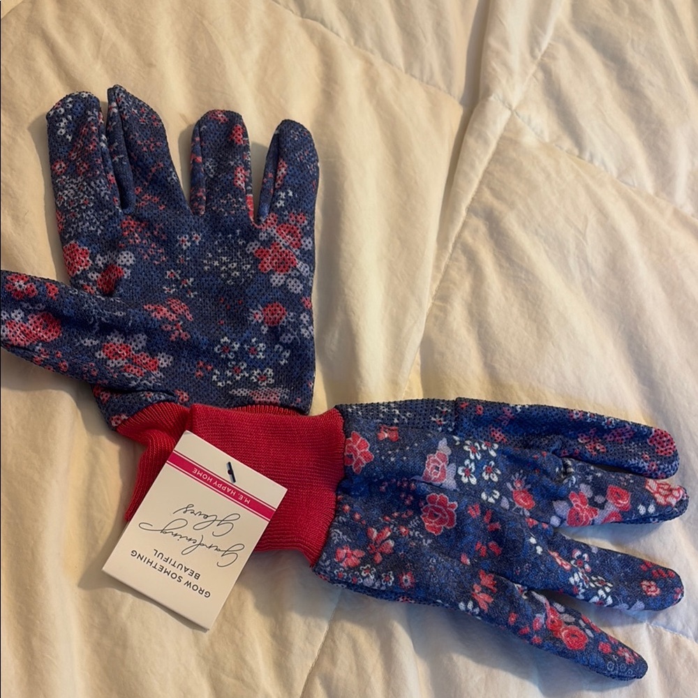 Floral Gardening Gloves - Blue and Red